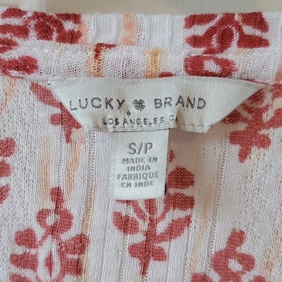 LUCKY BRAND ORANGE CREAM BOJO SLEEVELESS TOP V-NECK COTTON FLORAL SMALL - Picture 3 of 9